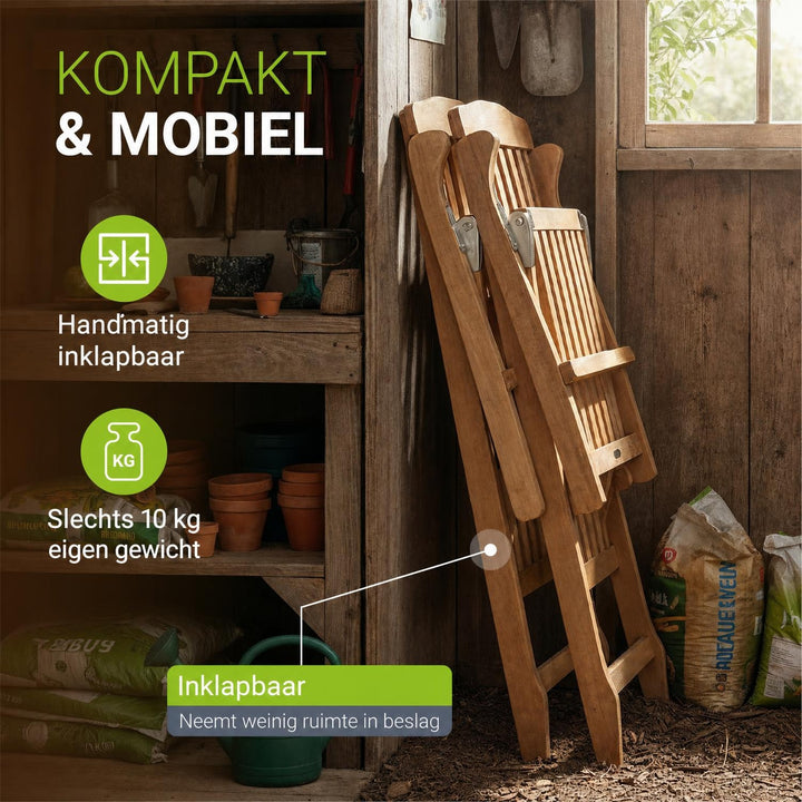 Ligbed Evia – inklapbaar acaciahout, verstelbare rugleuning