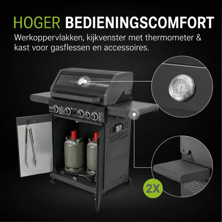 Gasbarbecue Savannah – 4 branders, zijbrander en zijtafels
