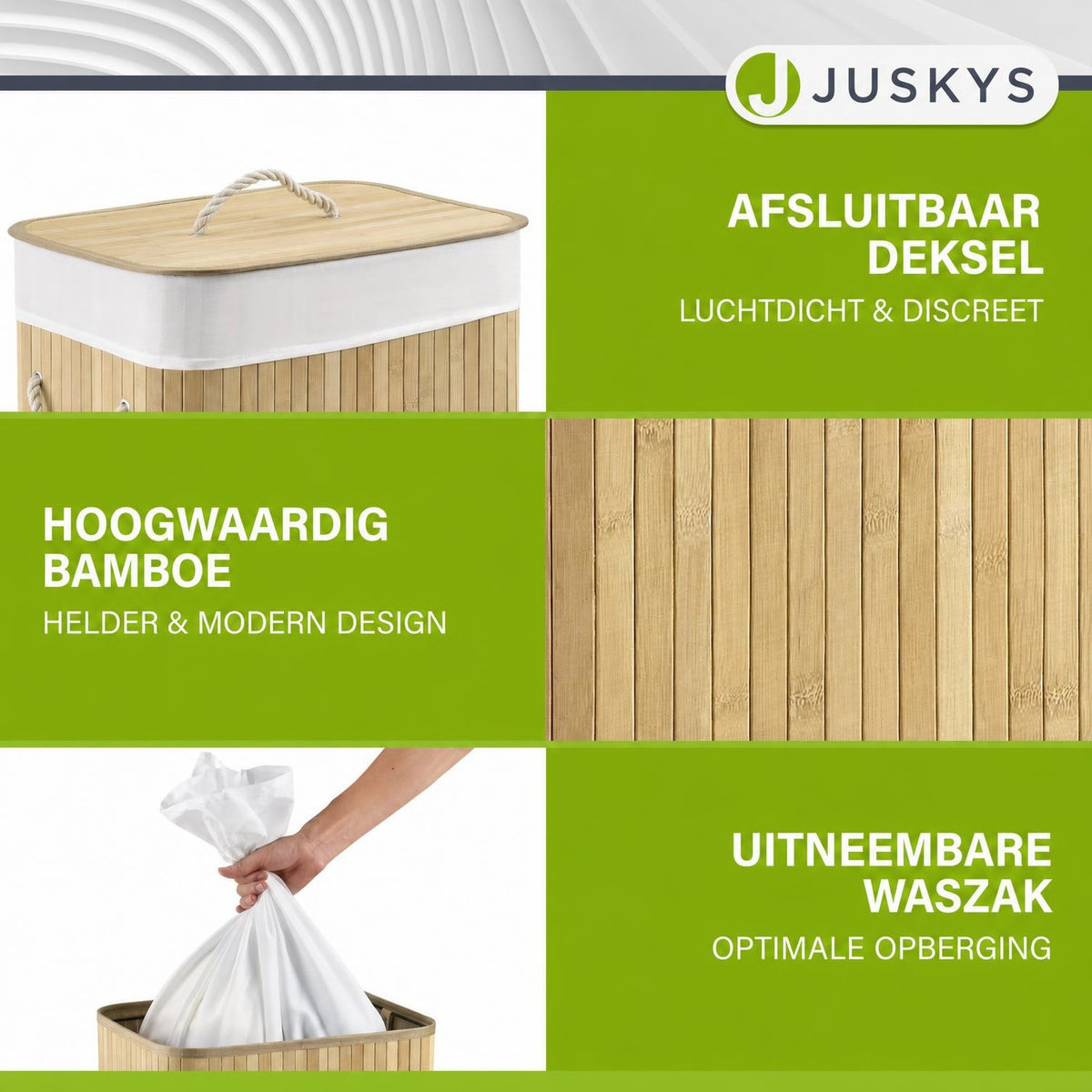 Bamboe wasmand Curly – 72 liter, met deksel en waszak