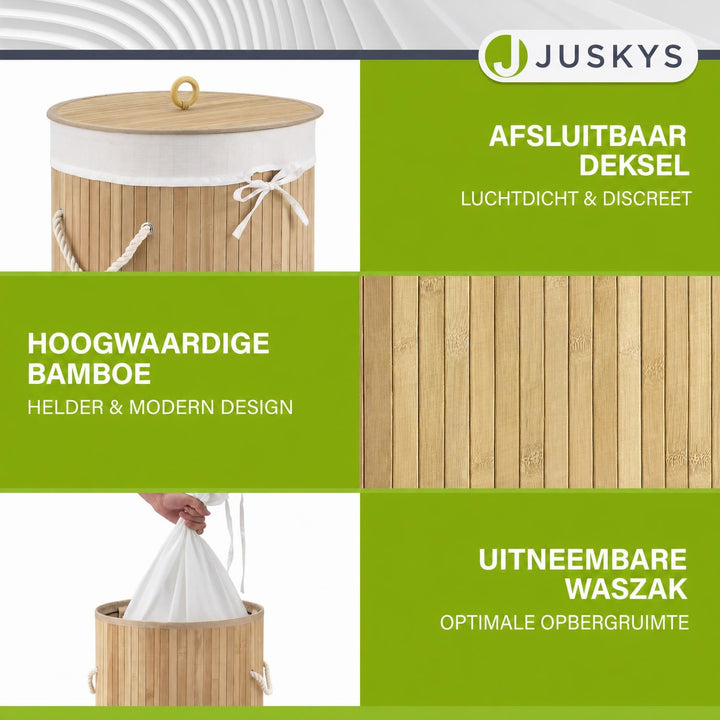 Bamboe wasmand Curly-Round – rond, 55 liter, met deksel
