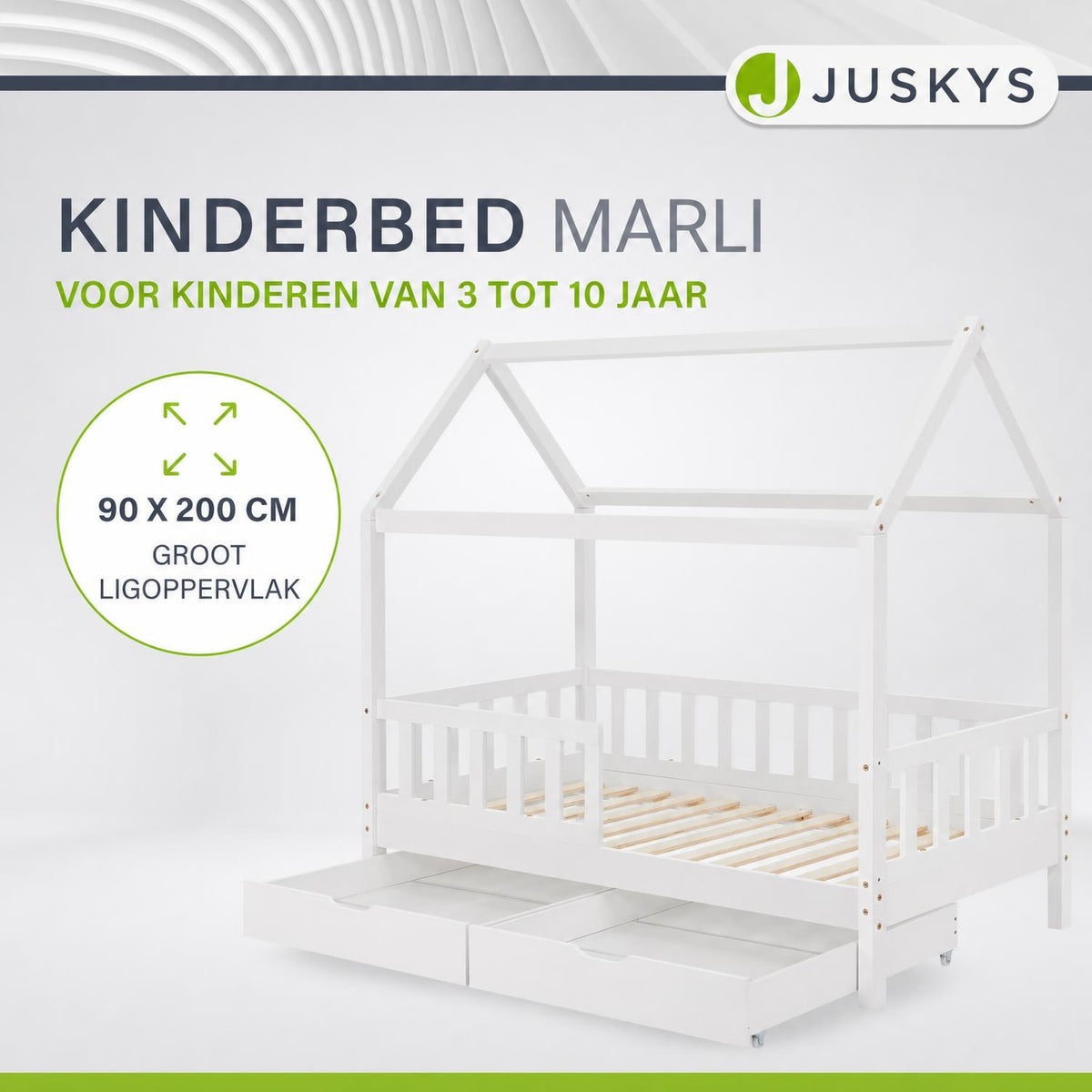 Kinderbed Marli 90x200 cm met bedlade – huisbed, wit