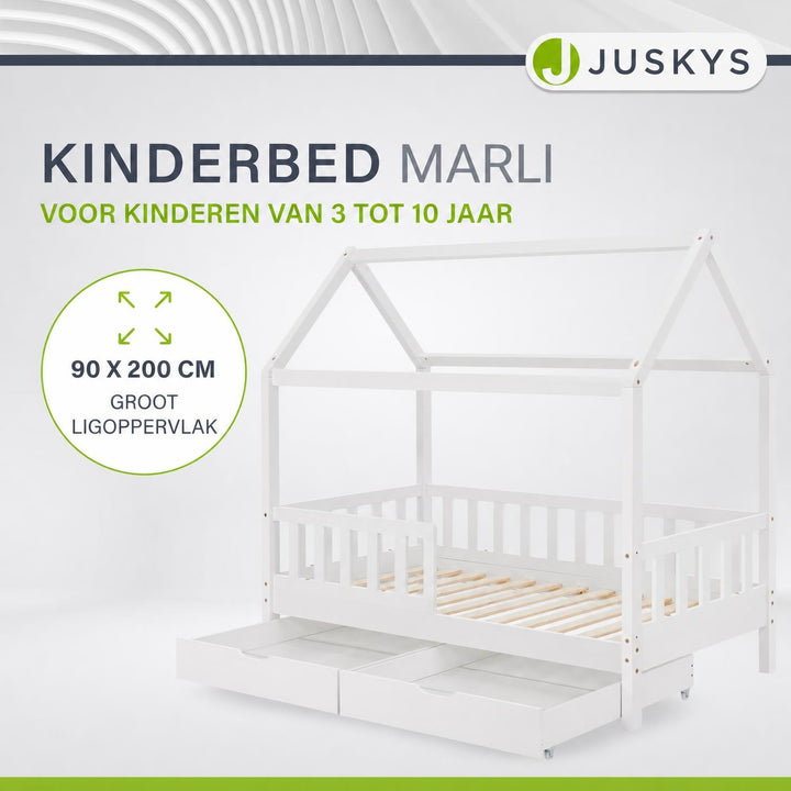 Kinderbed Marli 90x200 cm met bedlade – huisbed, wit