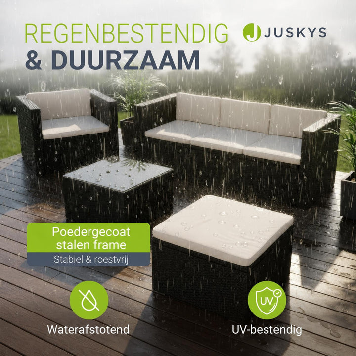 Wicker loungeset Punta Cana – 3 personen, bank met glazen tafel