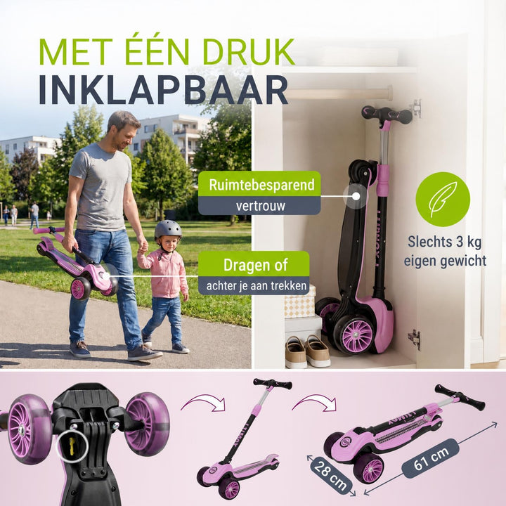 Kinderstep Lumox – LED-wielen, verstelbaar stuur, inklapbaar