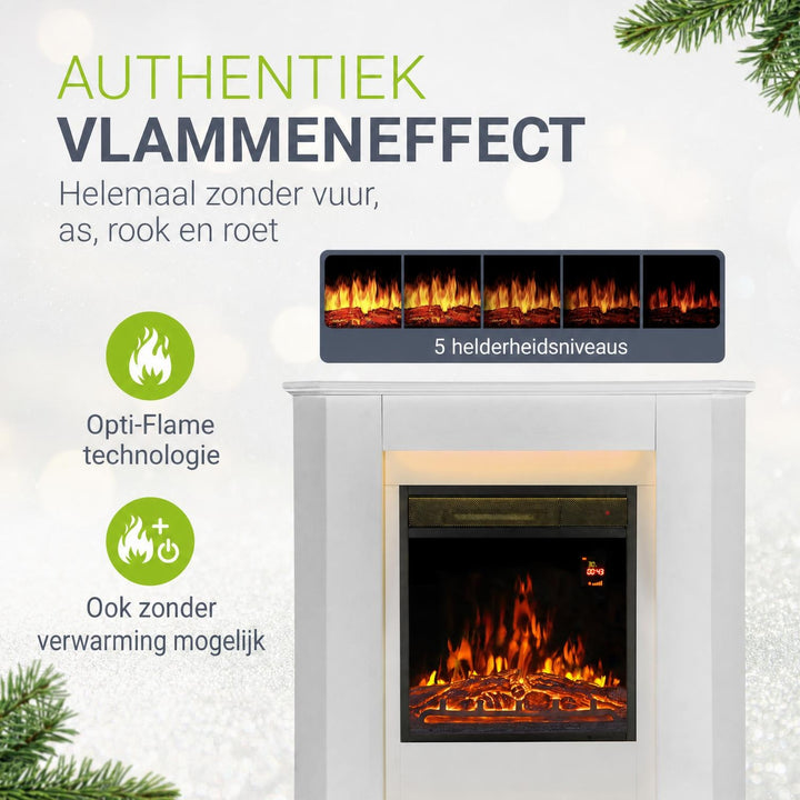 Elektrische haard met verwarming – vlameffect in meerdere standen