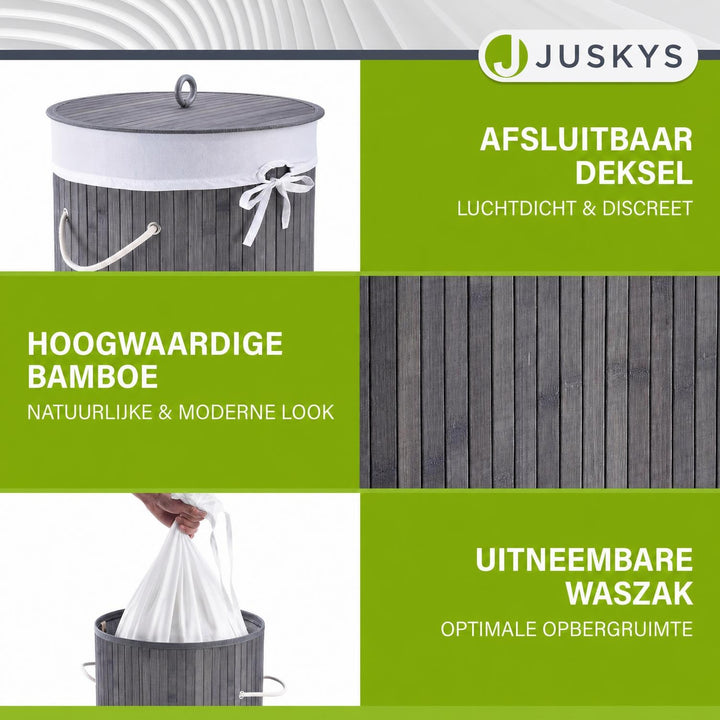 Bamboe wasmand Curly-Round – rond, 55 liter, met deksel