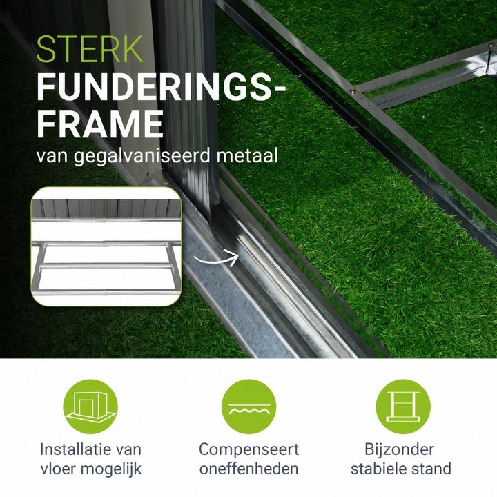 Metalen tuinhuis – verzinkt staal, lessenaarsdak, afsluitbaar