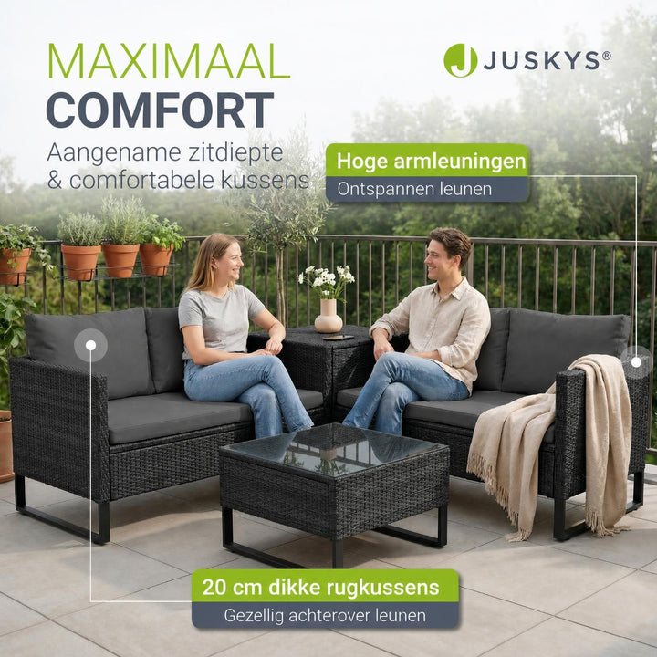 Wicker loungeset Santorini – 4 personen, modulair, kussenbox