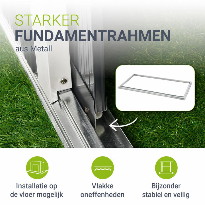 Metalen tuinhuis – verzinkt staal, lessenaarsdak, afsluitbaar