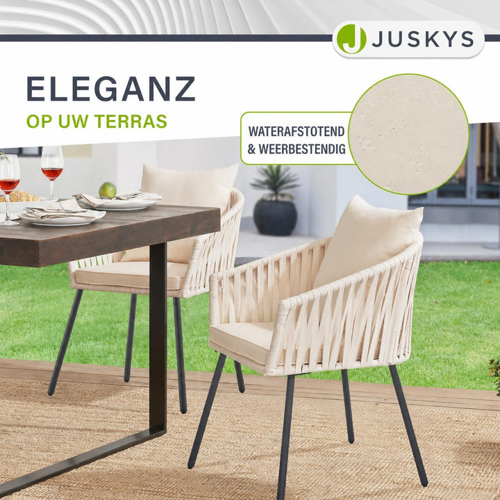 Rope tuinstoelen – set van 2, gevlochten touw met dikke kussens