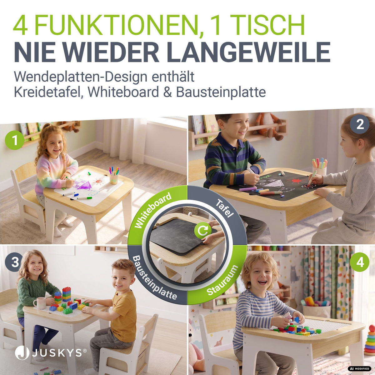 Kindertafel Milou – met 2 stoeltjes, hout, met opbergruimte