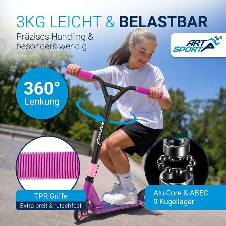 Stuntstep Red Smoke – 360° stuur, 100 mm wielen, vanaf 6 jaar