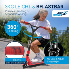 Stuntstep Red Smoke – 360° stuur, 100 mm wielen, vanaf 6 jaar