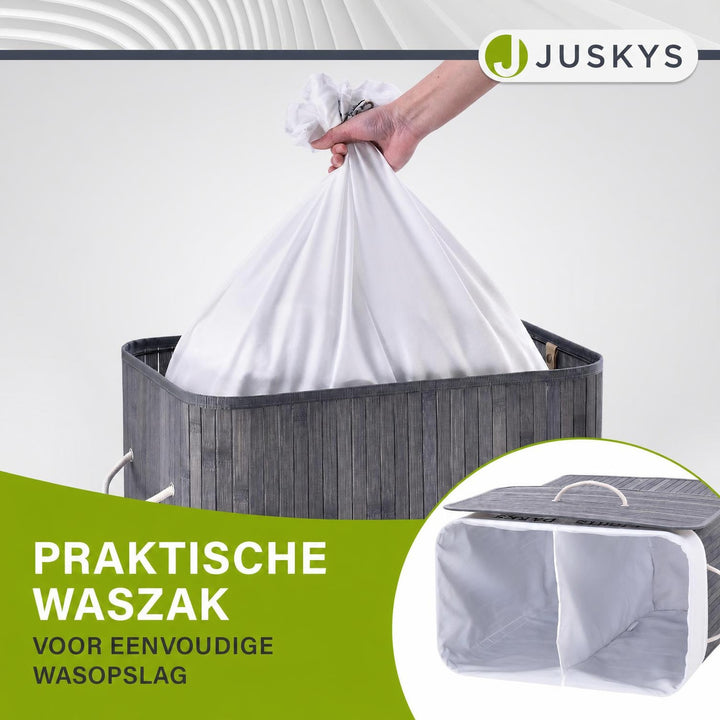 Bamboe wasmand Curly – 72 liter, met deksel en waszak