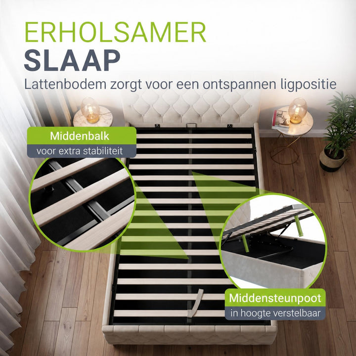 Gestoffeerd bed Nizza 120x200 cm – fluweel met LED en bedlade