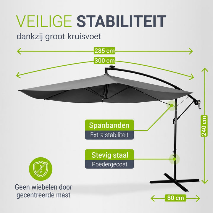 Zweefparasol Brazil 350 cm – met ledverlichting en voet