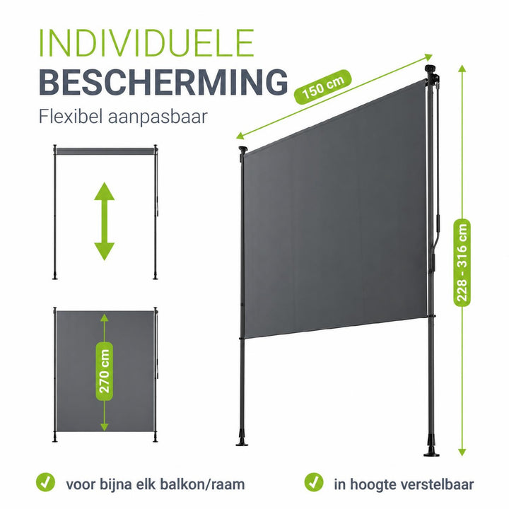 Verticaal zonnescherm Barbados – 1 tot 2 m breed, zonder boren