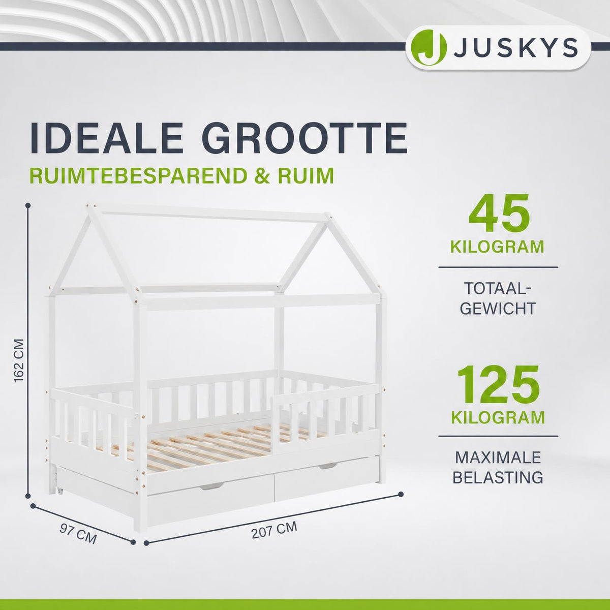 Kinderbed Marli 90x200 cm met bedlade – huisbed, wit