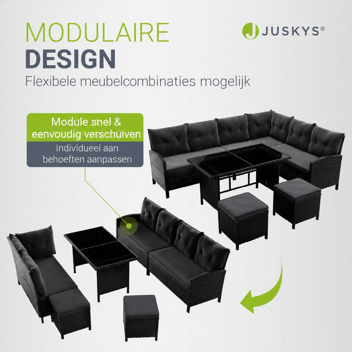 Wicker loungeset Manacor – 8 personen, hoekbank met 2 krukken