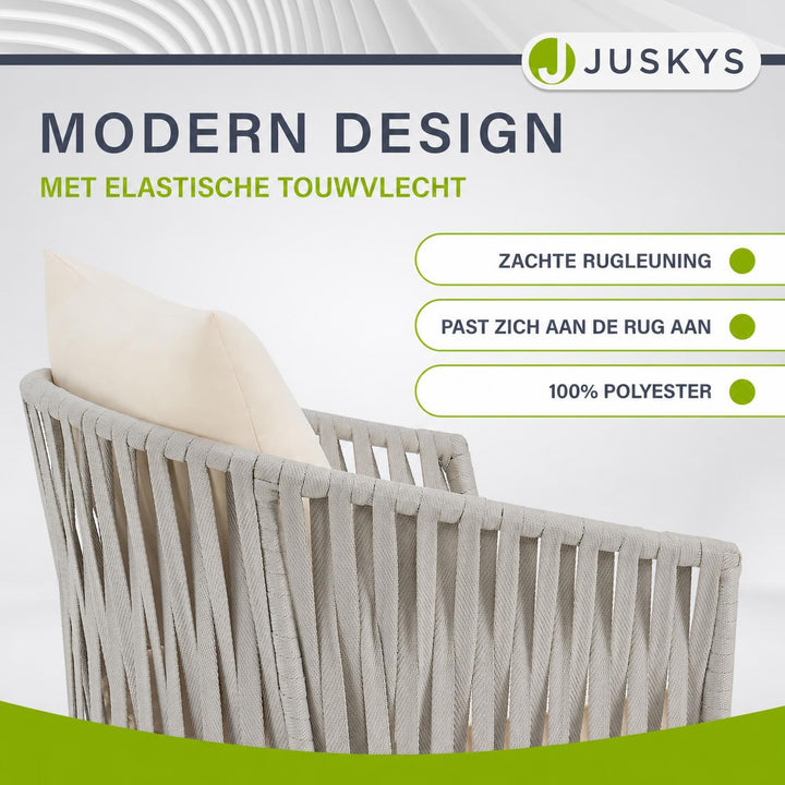 Rope tuinstoelen – set van 2, gevlochten touw met dikke kussens