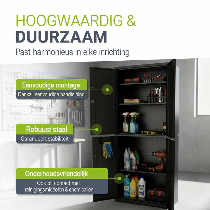 Metalen archiefkast – afsluitbaar, 3 verstelbare legplanken