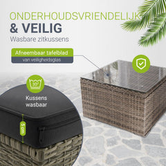 Wicker loungeset Punta Cana – 3 personen, bank met glazen tafel