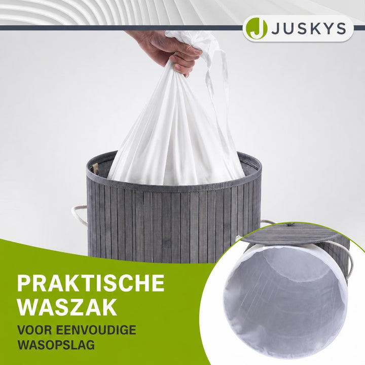 Bamboe wasmand Curly-Round – rond, 55 liter, met deksel