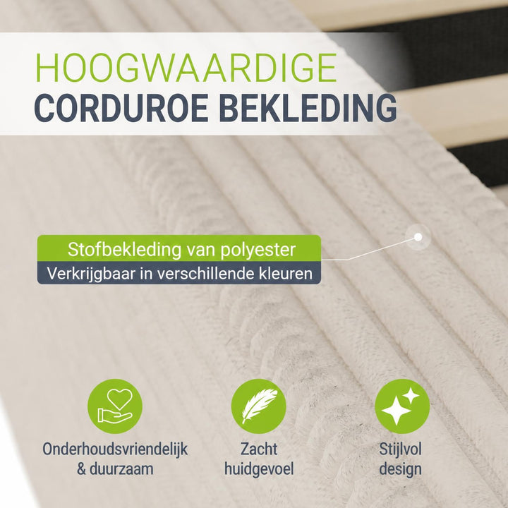 Gestoffeerd bed Salerno 180x200 cm – ribstof, beige