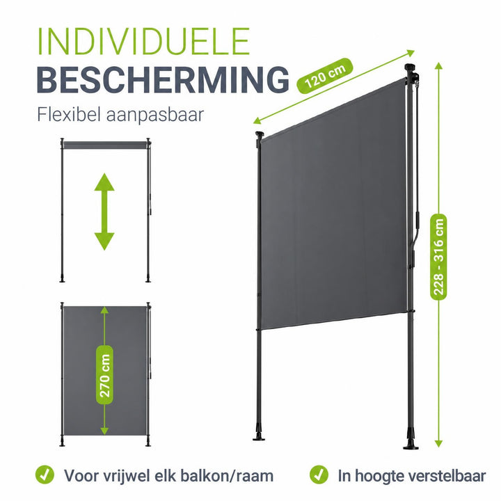 Verticaal zonnescherm Barbados – 1 tot 2 m breed, zonder boren