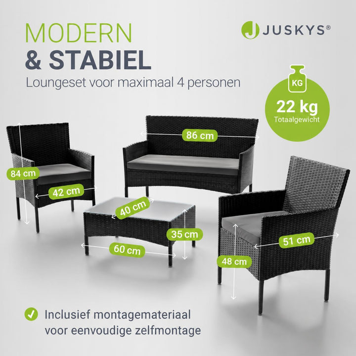 Wicker tuinset Fort Myers – 4 personen, 4-delig met tafel