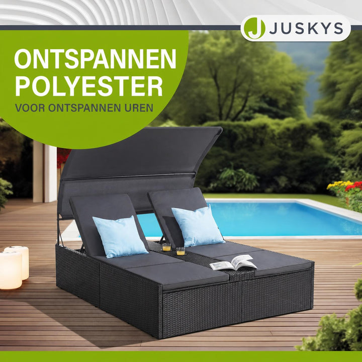 Dubbel ligbed Syros van wicker – 2 personen, met zonnedak