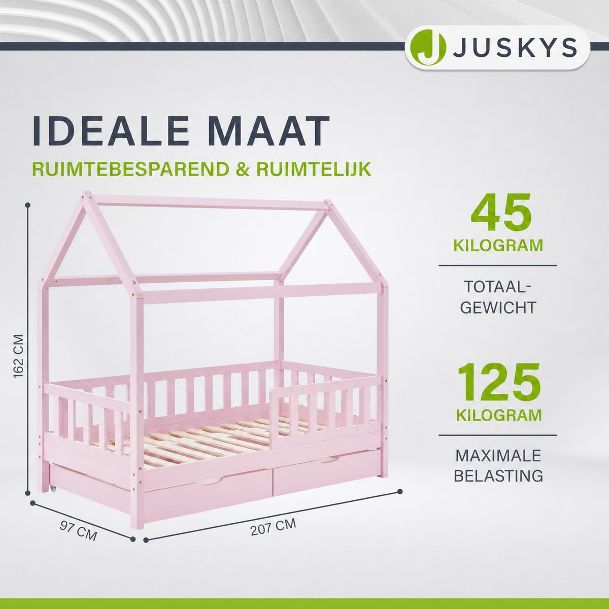 Kinderbed Marli 90x200 cm met bedlade – huisbed, wit