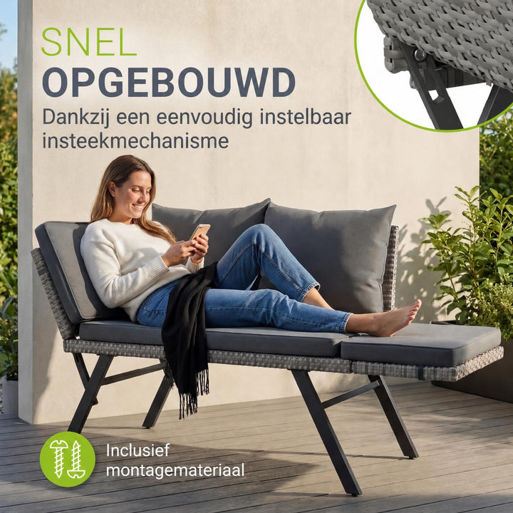 Wicker tuinbank Calvia – 2-in-1 bank en ligbed, 2-3 personen