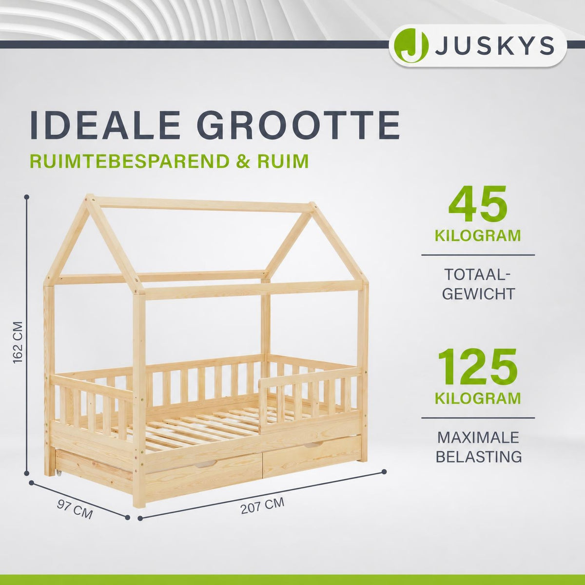 Kinderbed Marli 90x200 cm met bedlade – huisbed, wit