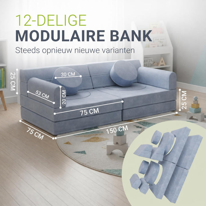 Speelbank Kayo van ribstof – modulair, met kussens, beige