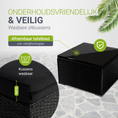 Wicker loungeset Punta Cana – 3 personen, bank met glazen tafel
