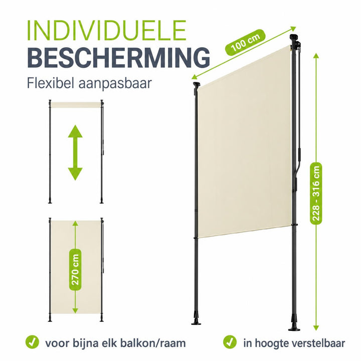 Verticaal zonnescherm Barbados – 1 tot 2 m breed, zonder boren