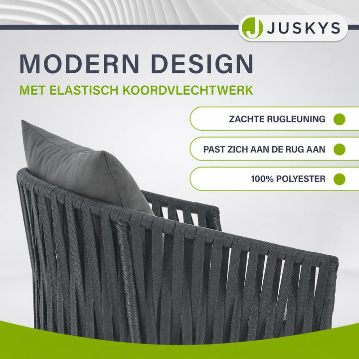 Rope tuinstoelen – set van 2, gevlochten touw met dikke kussens