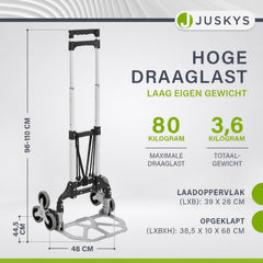 Opvouwbare trapsteekwagen – tot 80 kg, aluminium, 3+3 wielen
