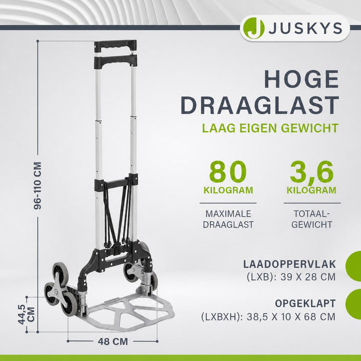 Opvouwbare trapsteekwagen – tot 80 kg, aluminium, 3+3 wielen