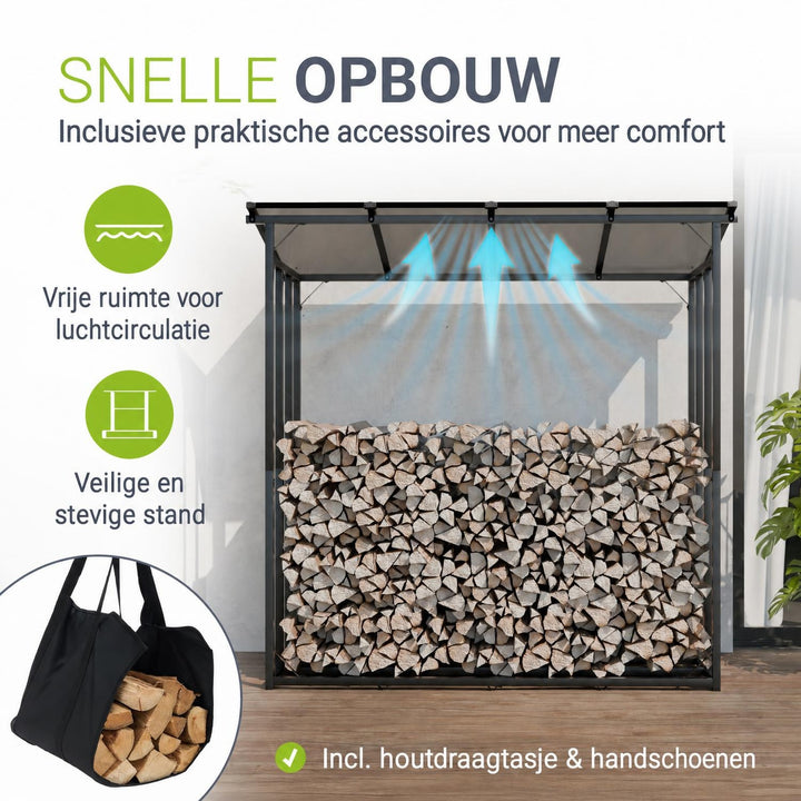 Haardhoutrek met dak – 185x70x185 cm, 2,4 m³ opslag