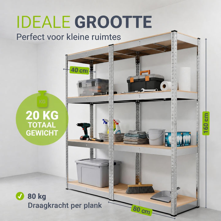 Metalen stellingkast Easy set van 2 – 160x80x40 cm, 8 planken