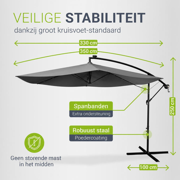 Zweefparasol Brazil 350 cm – met ledverlichting en voet
