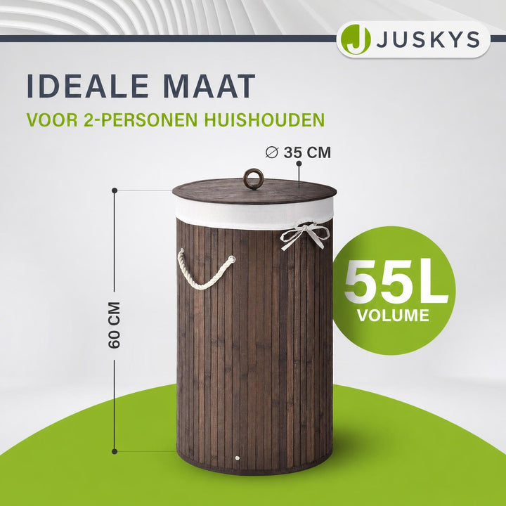 Bamboe wasmand Curly-Round – rond, 55 liter, met deksel