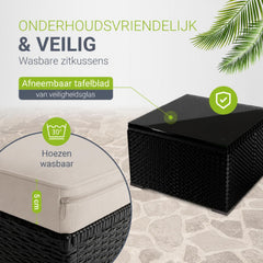 Wicker loungeset Punta Cana – 3 personen, bank met glazen tafel
