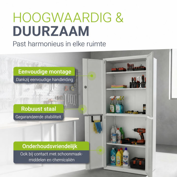 Metalen archiefkast – afsluitbaar, 3 verstelbare legplanken