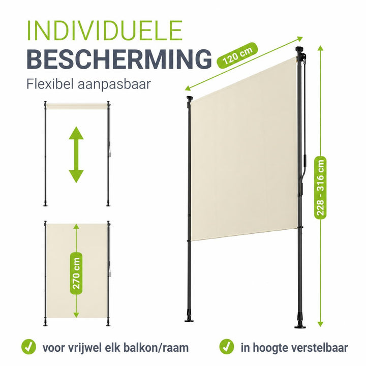 Verticaal zonnescherm Barbados – 1 tot 2 m breed, zonder boren