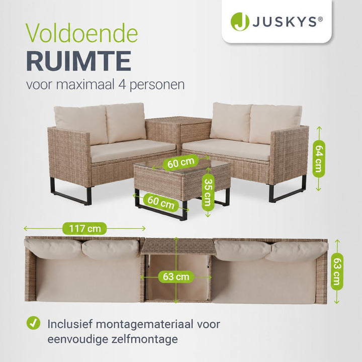 Wicker loungeset Santorini – 4 personen, modulair, kussenbox