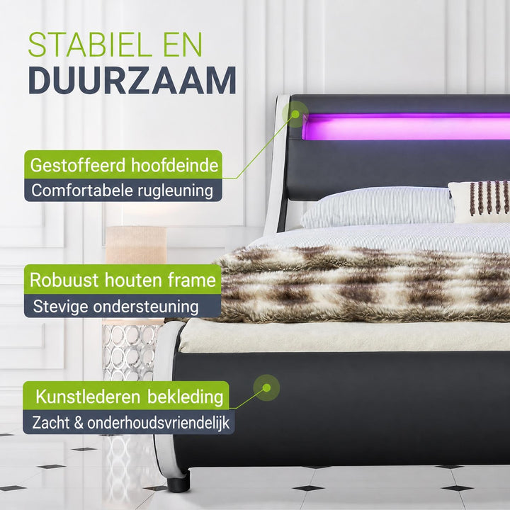 Gestoffeerd bed Valencia 140x200 cm – kunstleer met LED