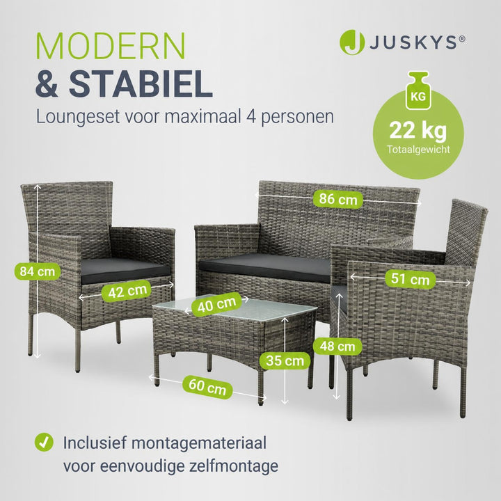 Wicker tuinset Fort Myers – 4 personen, 4-delig met tafel